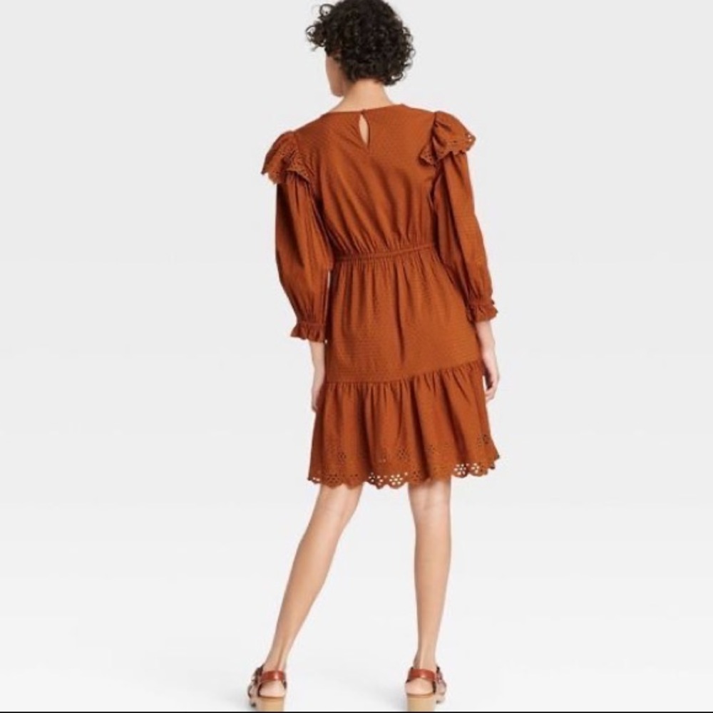 Universal Thread Rust Ruffle Long Sleeve Ruffle Dress - Picture 4 of 14